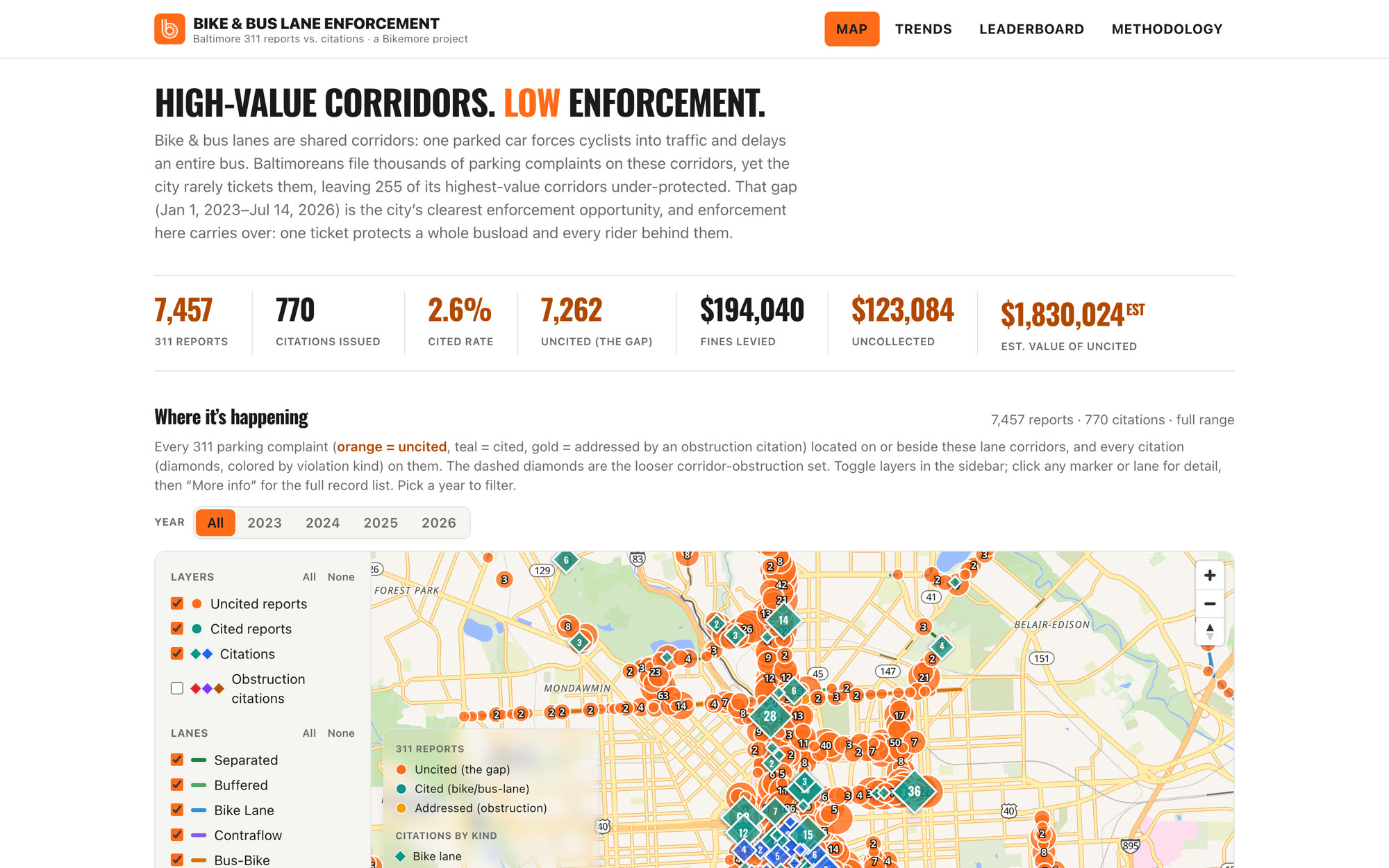 Bike and bus lane enforcement map