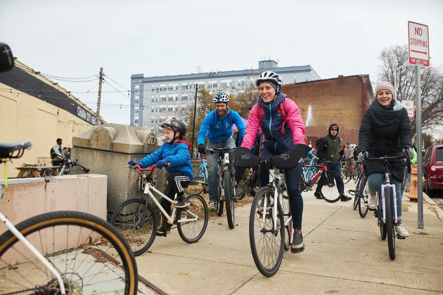 Families on a Bikemore community ride